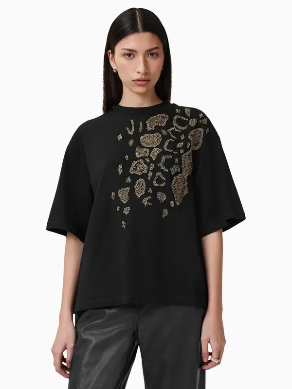 AllSaints Black Flow Cotton Amelie T-Shirt
