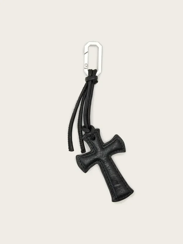 AllSaints Black Leather G Cross Keyring