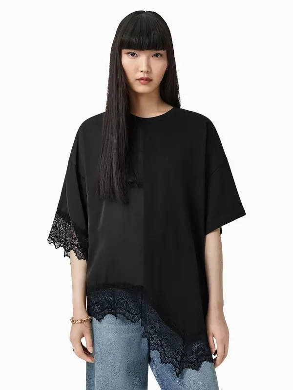 AllSaints Black Lenny Lace T-Shirt