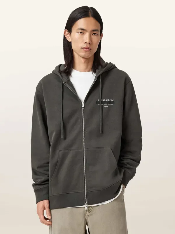 AllSaints Black Redact Zip Hoodie