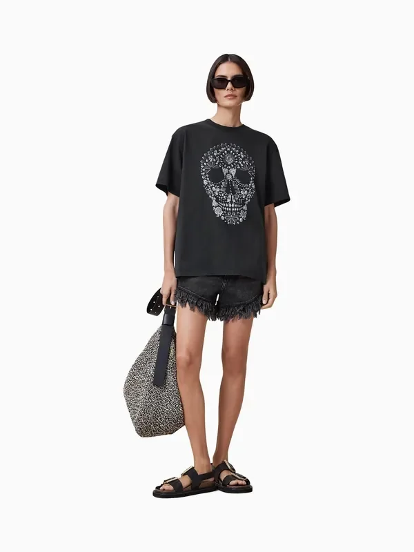 AllSaints Black Skull Cotton T-Shirt