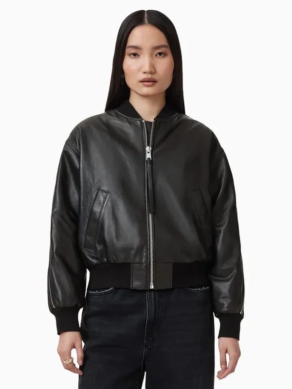 AllSaints Black Zenith Zip Bomber Jacket