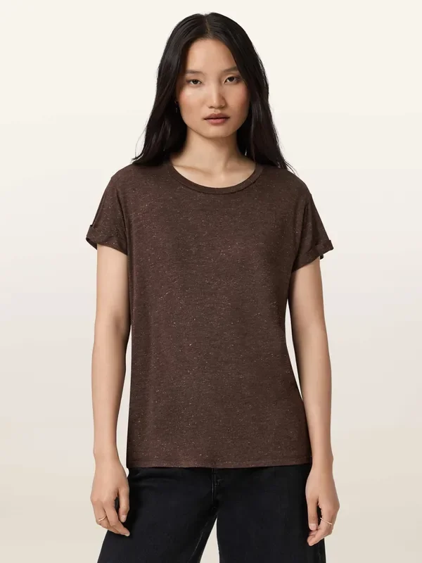 AllSaints Dark Brown Anna Shimmer T-Shirt