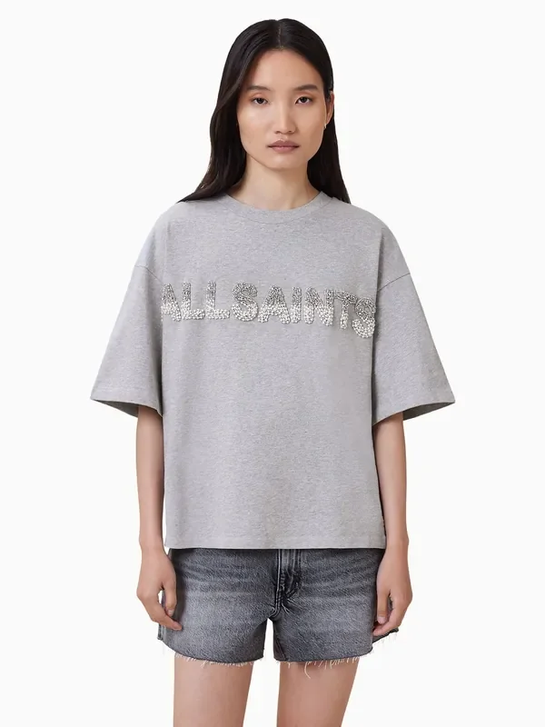 AllSaints Grey Amelie Pearl T-Shirt