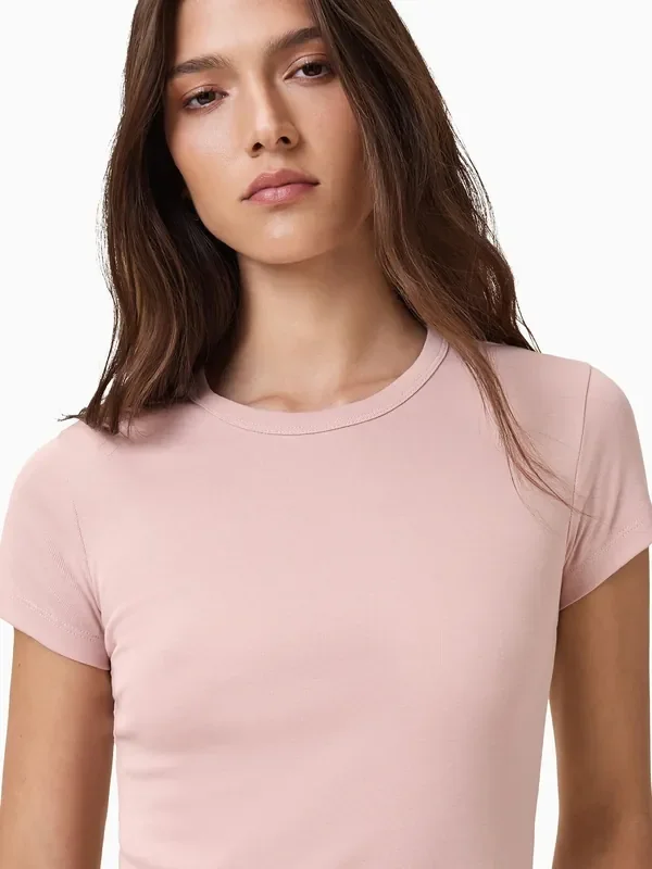 Allsaints Pink Stevie Black Short Sleeve Crew Neck Slim Fit T-Shirt