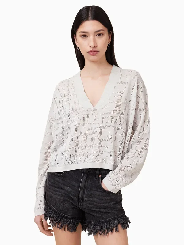 AllSaints White Kaito V-Neck Jumper