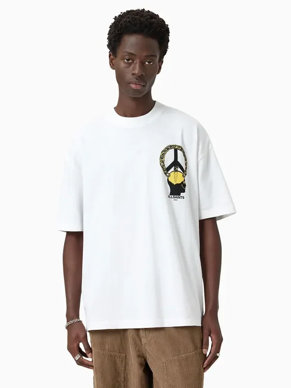 AllSaints White Screwed Short Sleeve Crew T-Shirt