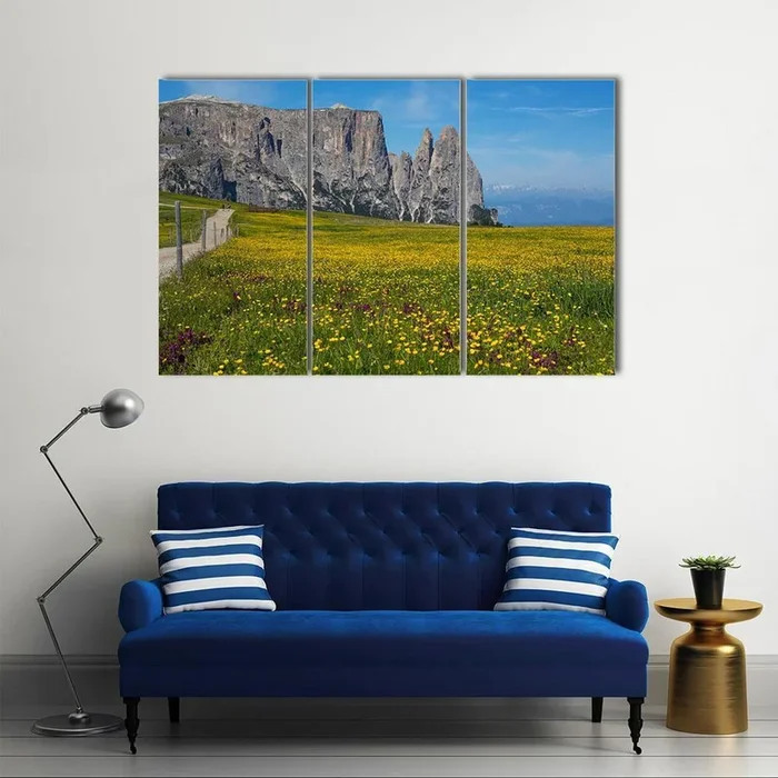 Alpe Di Siusi Wildflower Meadow and Mountains Canvas Wall Art