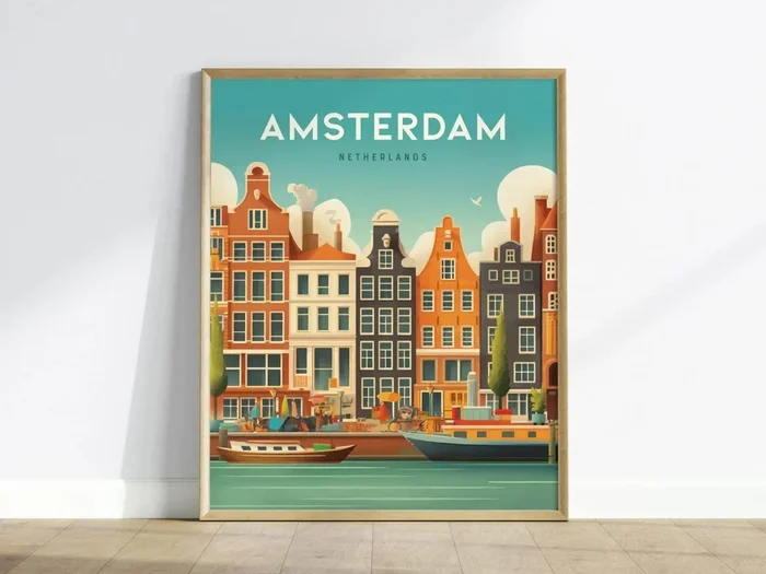 Amsterdam Canals Poster | Netherlands Travel Print Wall Art | Framed or Unframed