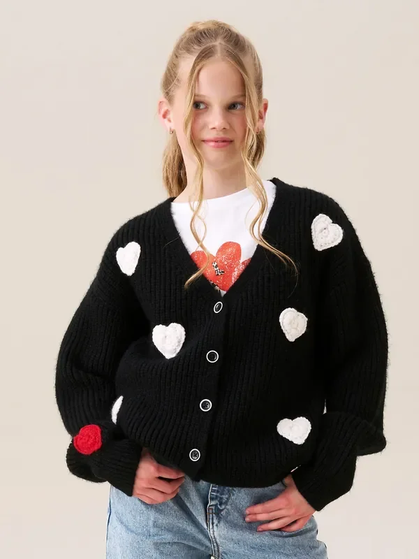 Angel & Rocket Black Everly Heart Print Cardigan
