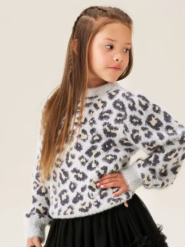 Angel & Rocket Grey Ginny Leopard Print Eyelash Jumper