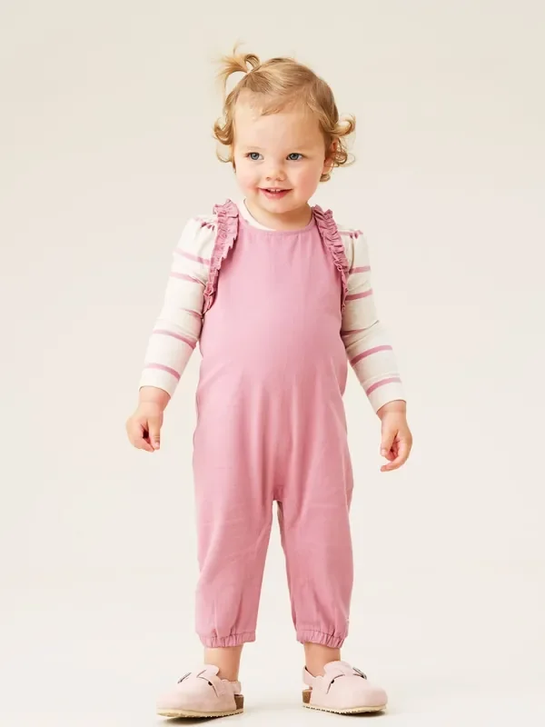 Angel & Rocket Pink Mila Frill Shoulder Dungaree And Print Bodysuit