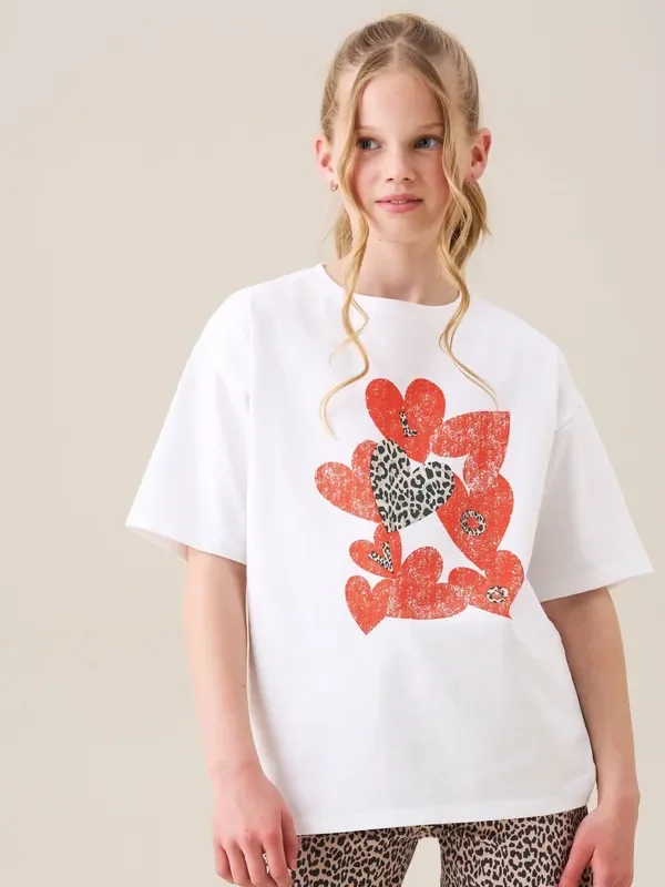 Angel & Rocket White Oversized Quinn Heart Print T-Shirt