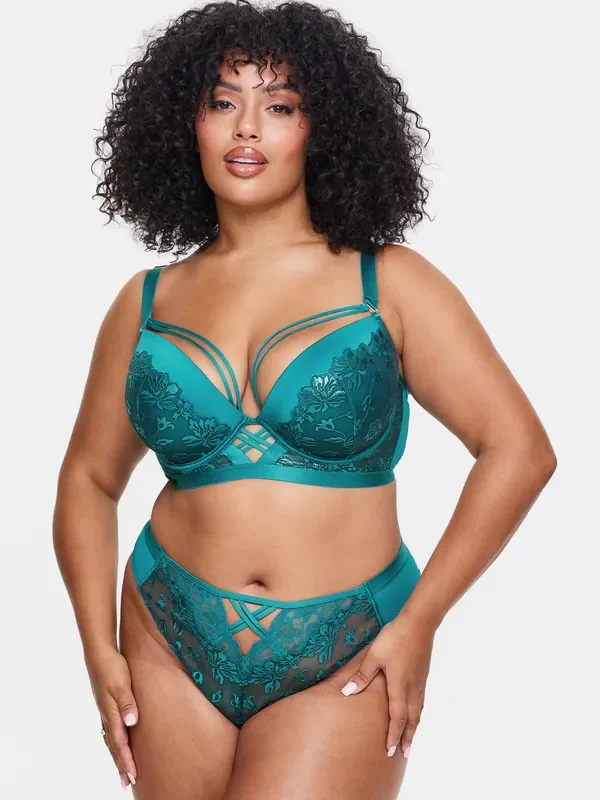 Ann Summers Blue DD+ Pad Plunge Mirage Foiled Lace Padded Plunge Bra
