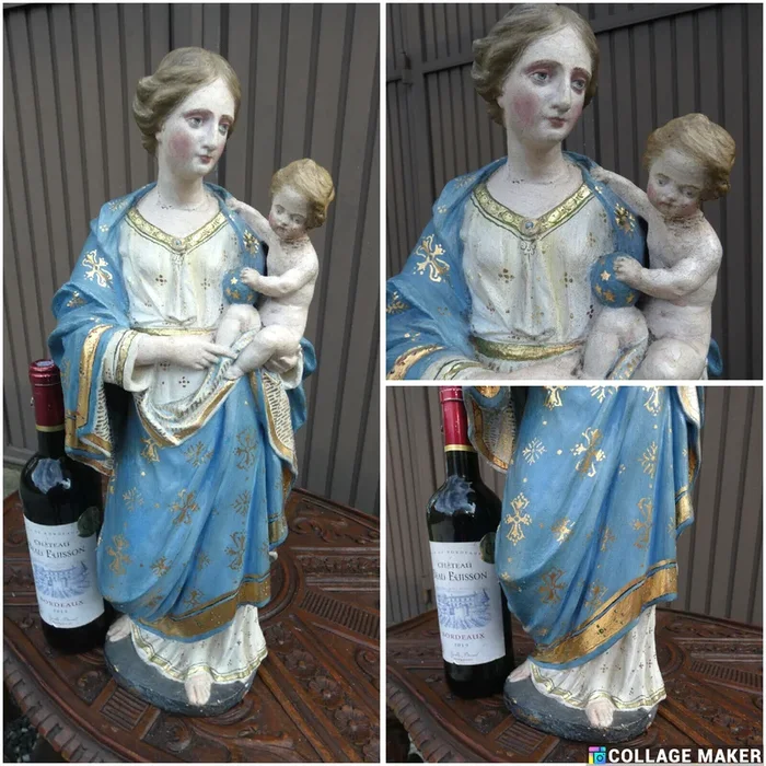 Antique 1800s Gorgeous terracotta Madonna child statue figurine rare