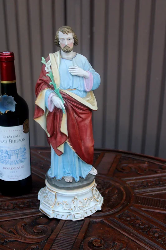 Antique french Large bisque porcelain saint joseph figurine statue