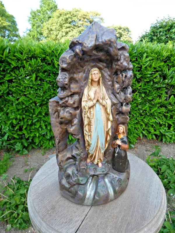 Antique French Lourdes Bernadette apparition Ceramic chalk statue religious