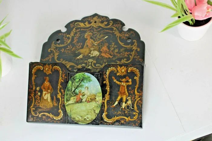 Antique french napoleon III paper mache Wall letter holder