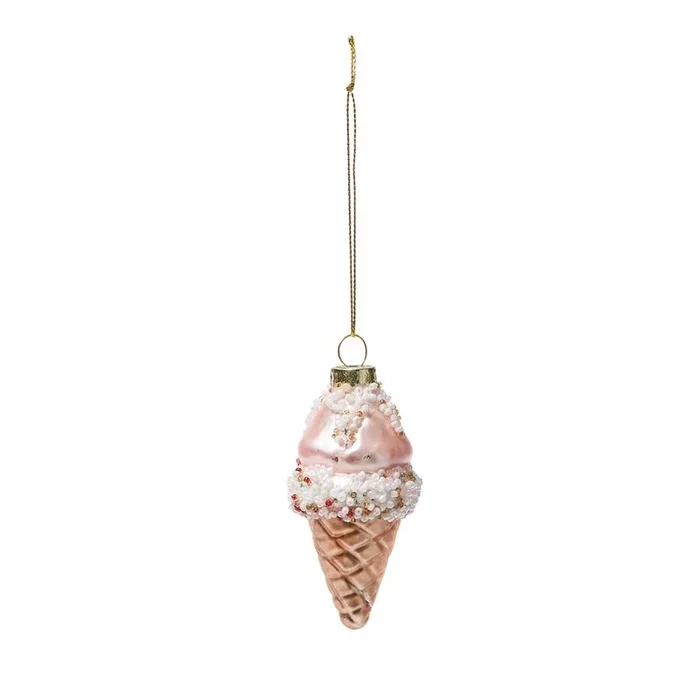 Antiqued Pink Ice Cream Cone Glass Decoration