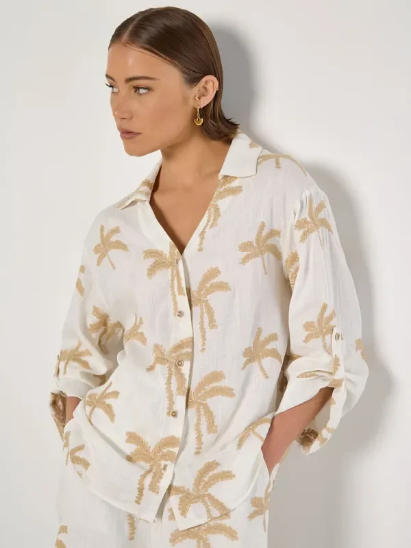 Apricot Cream Embroidered Palm Shirt