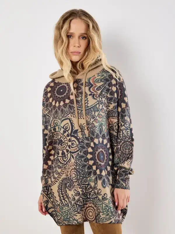 Apricot Green Mandala Hooded Tunic Jumper