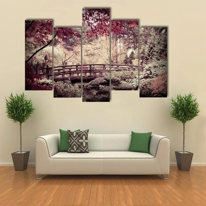 Arched Bridge in Japanese Garden Canvas Wall Art