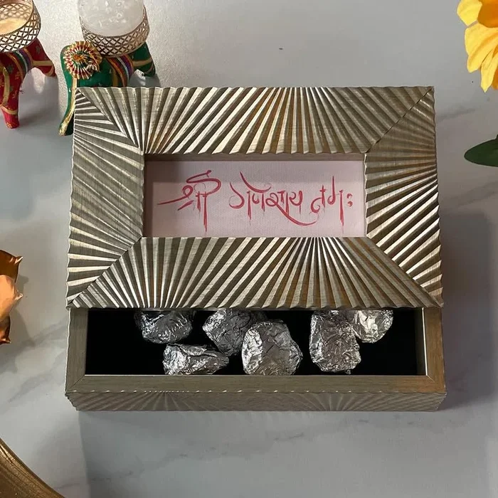 Art Street Decorative Gifts Of Love Gift Box, Diwali Festive Gifting, Cash Box, Shagun Box, Jewelry Box, Wedding Money Box (Lustrous Silver, Size: 9x6x2.3 Inch)