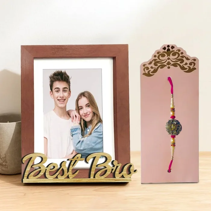 Art Street Table Photo Frame Set With Rakhi Gift Combo, Picture Frame for Home & Office Decoration (Brown, Best Bro-6×8 Inchs) Rakshabandhan Gift Set
