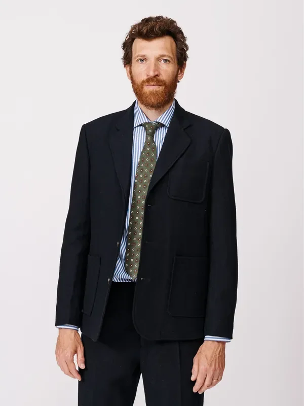 Aubin Blue Mareham Wool Patch Pocket Suit Blazer