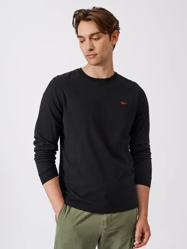 Aubin Buttermere Cotton Long Sleeve Black T-Shirt