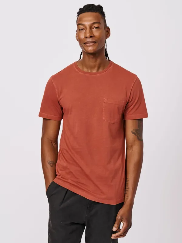 Aubin Red Hareby Garment Dyed Pocket 100% Cotton T-Shirt