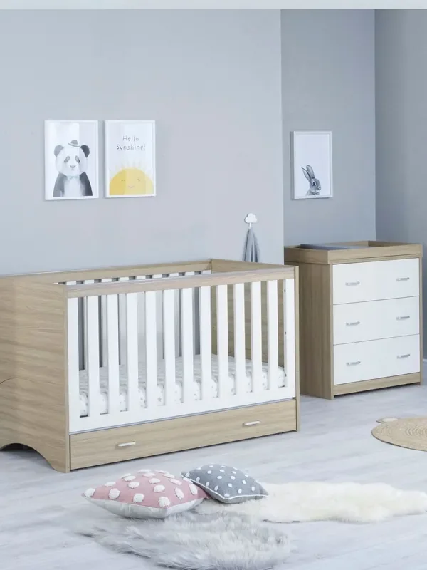 Babymore Oak White 2 Piece Veni Furniture Set with Drawer