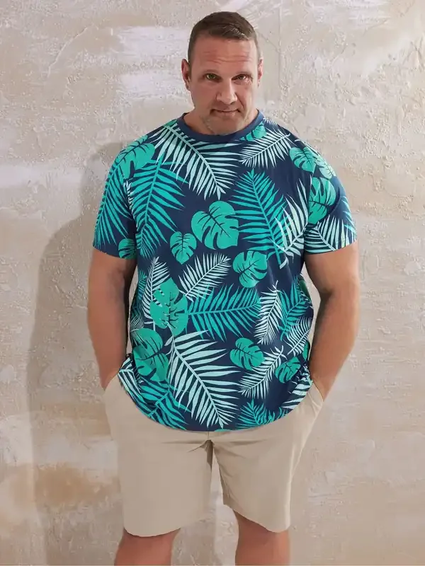 BadRhino Big & Tall Blue Leaf 100% Cotton T-Shirt