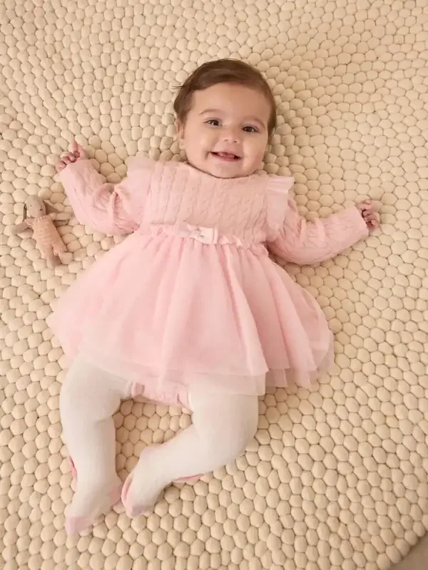 Baker by Ted Baker 2 Piece Pink Knitted Mesh Dresses & Tights Set