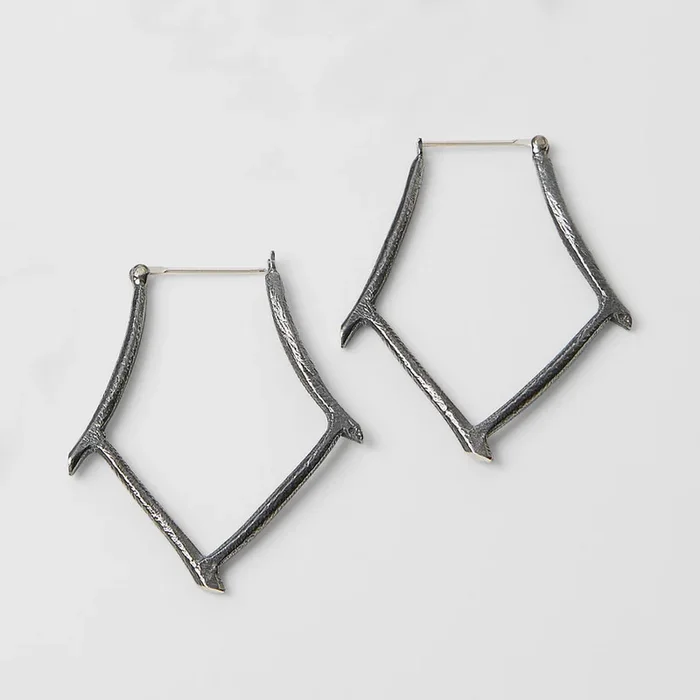 Bamboo Hoop Earrings – Oxidized Silver