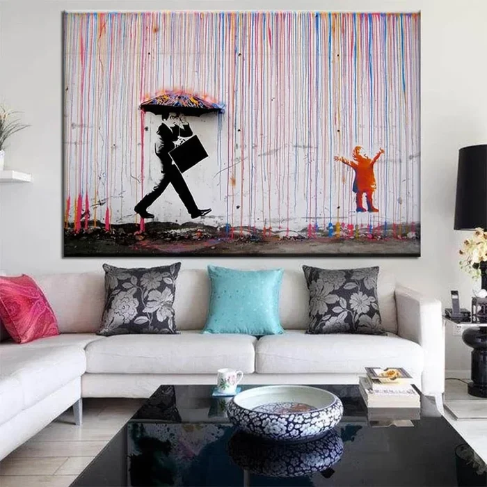 Banksy Colorful Rain