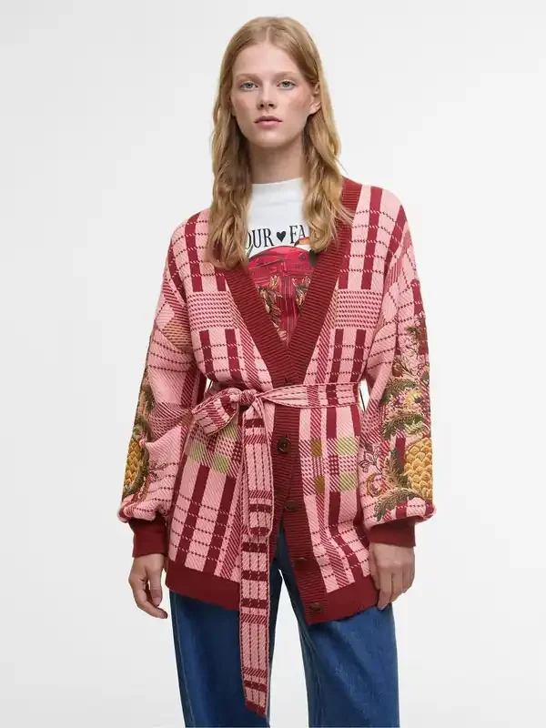 Barbour x Farm Rio Pink Luisa Embroidered Belted Cardigan Seasons