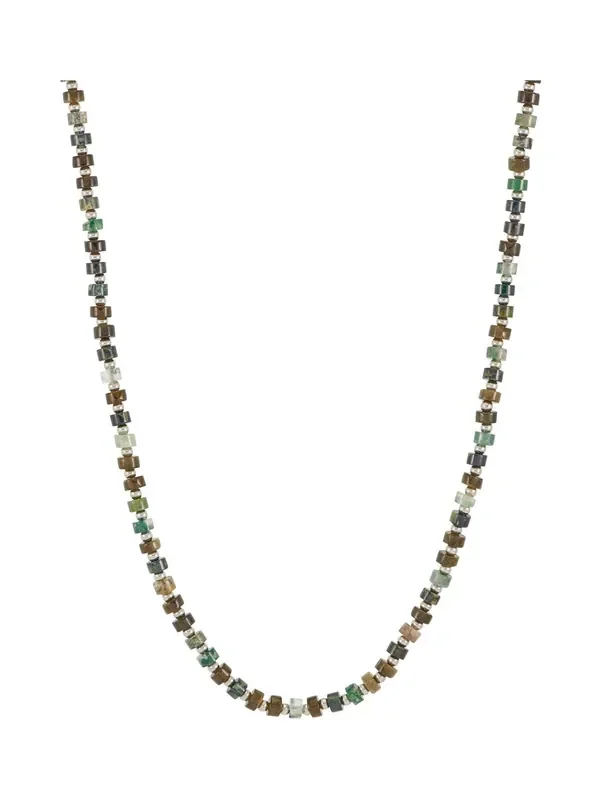 Bartlett Mens Silver Tone Mixed Green Gemstone Rondelle Necklace