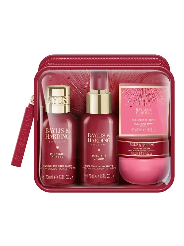 Baylis & Harding Midnight Cherry Luxury Travel Wash Bag Gift Set