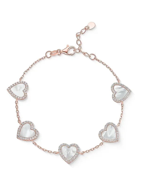 Beaverbrooks Rose Gold Plated Cubic Zirconia Mother of Pearl Heart Bracelet