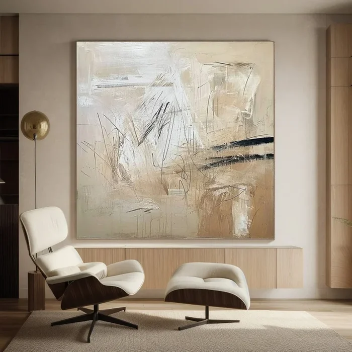 Beige Abstract Wall Art, Expressive Brushstrokes Canvas #BGA 135