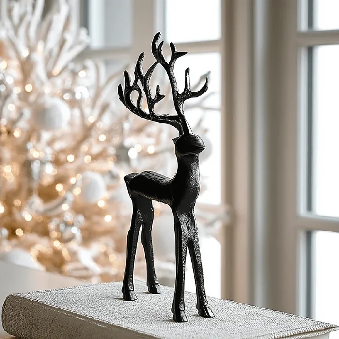 Belle Medium Black Festive Deer Ornament
