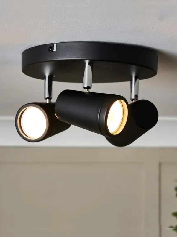 BHS Black Freya 3LT GU10 Spot Round Plate 3 Light IP44 Wall Light