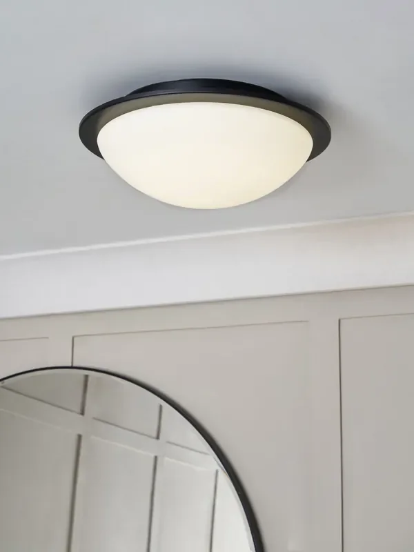 BHS Matt Black Opie 12w LED Glass Dome Flush Ceiling Light