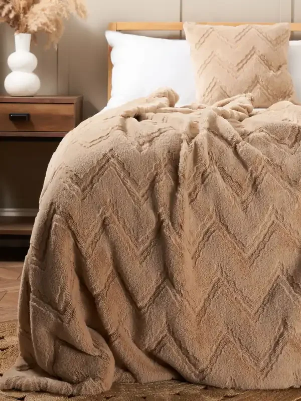 BHS Natural Chevron Faux Fur Throw