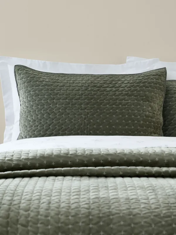 Bianca Green Attica Velvet Embroidered Pillow Sham Pair