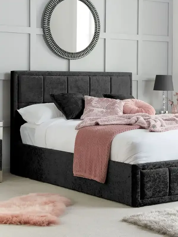 Birlea Black Crushed Velvet Hannover Ottoman Storage