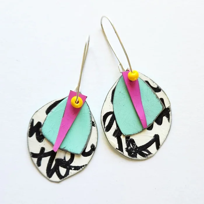 Black & White Doodle Disk Earrings