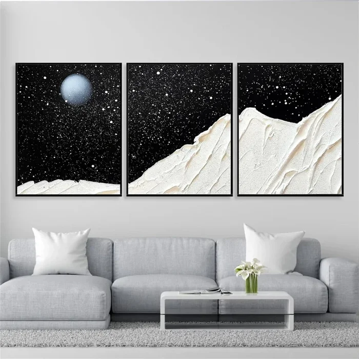 Black and White Minimalist Textured Canvas Art Set of 3 #MM269