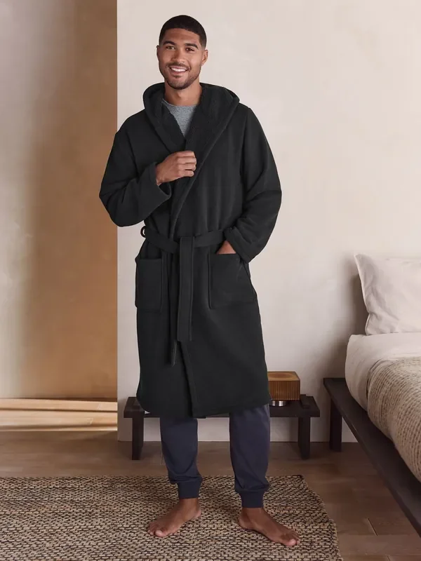 Black Corded Textured Dressing Gown